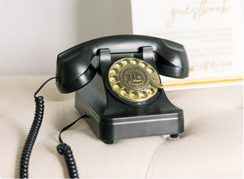 Classic black rotary audio guestbook phone for modern wedding decor